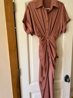 Knot-Front Midi Shirt Dress in Dusty Rose